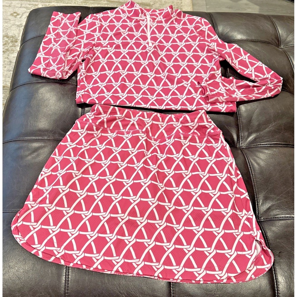 Gottex Size XS Kate Chain Link 1/4 Zip Pullover & Skort Set Pink Tennis Golf